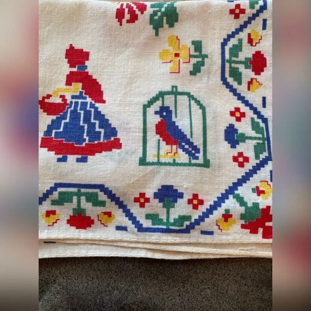 Lot Of 4 Vintage Napkins Linen Print Art Scandinavian Retro